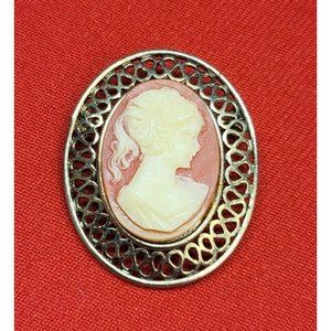 Vintage Lady Cameo Brooch Gold Tone Shell Victorian Brooch/Pin
